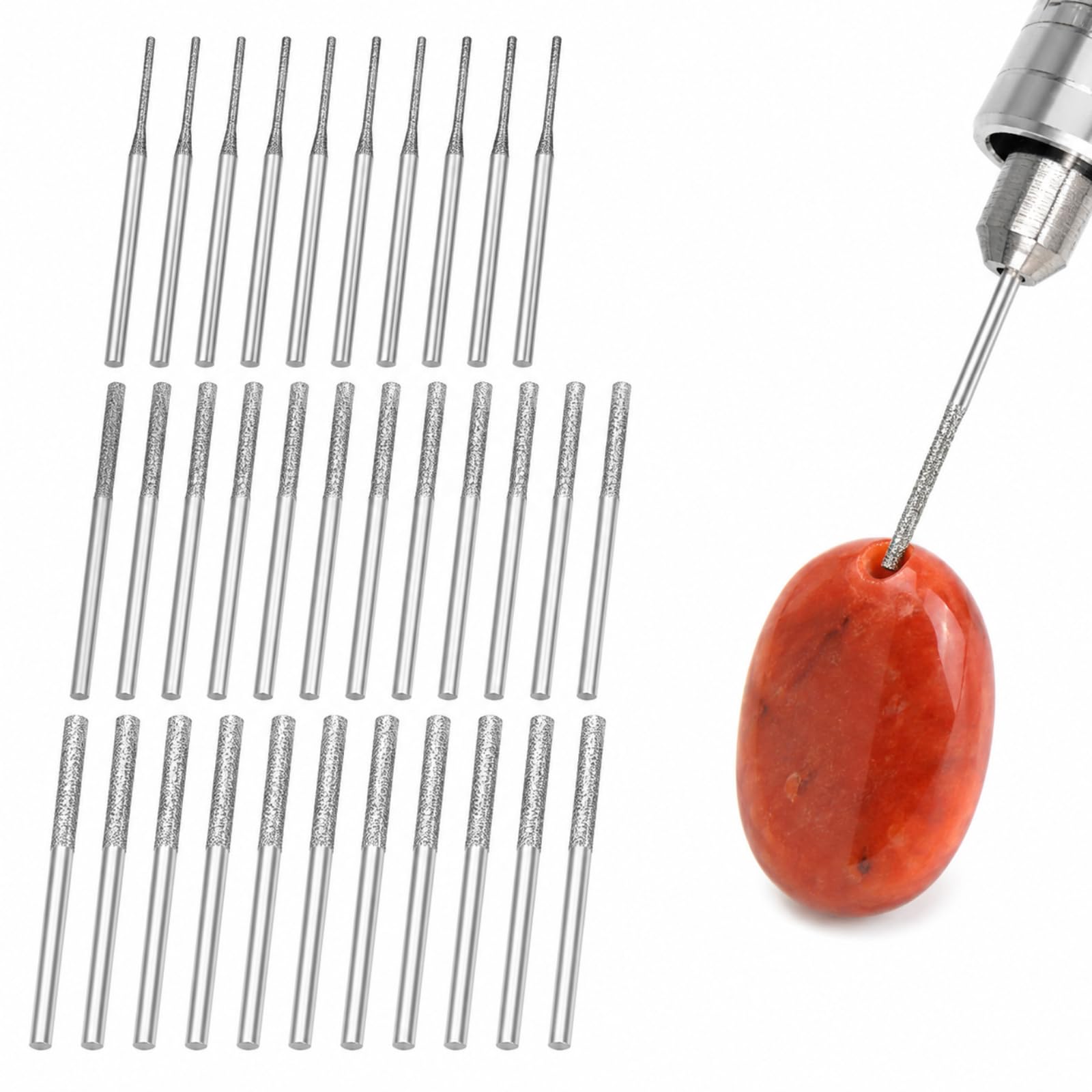 30 Pcs Diamond Drill Bits Set, 1/2/2.5mm 150 Grit Diamond Tip Bits for Sea Glass Ceramic Stone Granite Jewellery Making, Compatible with Dremel Rotary Tools