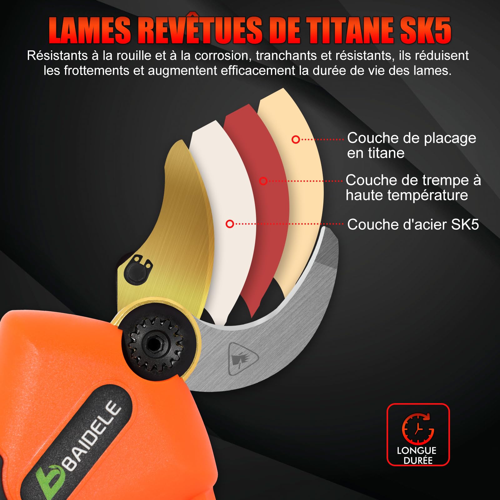 Secateur Electrique Sans Fil, 35mm Secateur a Batterie avec 2 x 2,0AH Batteries au Lithium, 8 Heures D'utilisation, Poignée Anti-Fatigue, Idéal Pour La Taille Des Jardins, Des Vergers et Des Vignobles