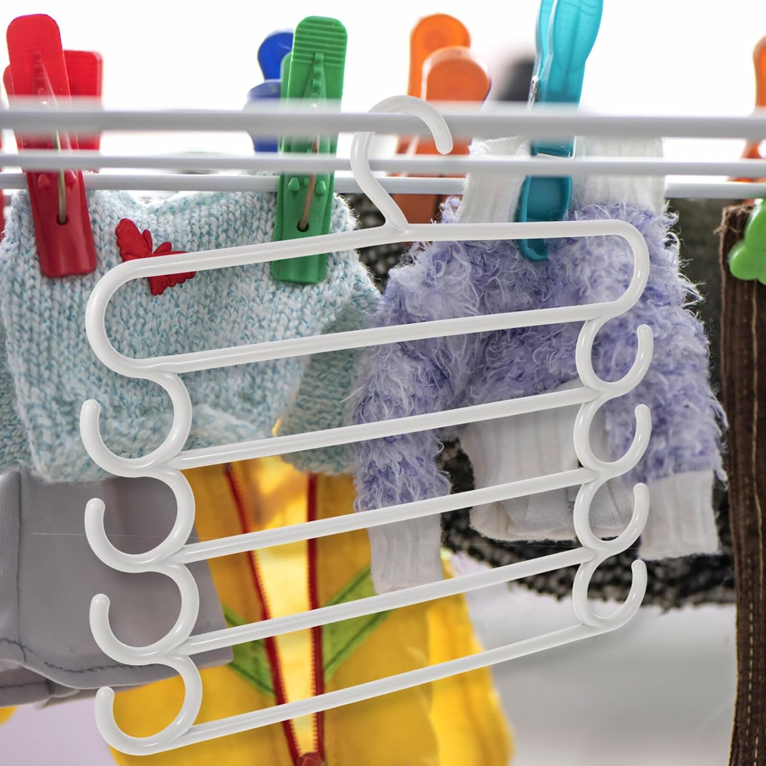 5pcs Multi-Layer Space Saving Pants Hangers Multipurpose Clothes Hanger Organizer for Home Closet Storage Khaki