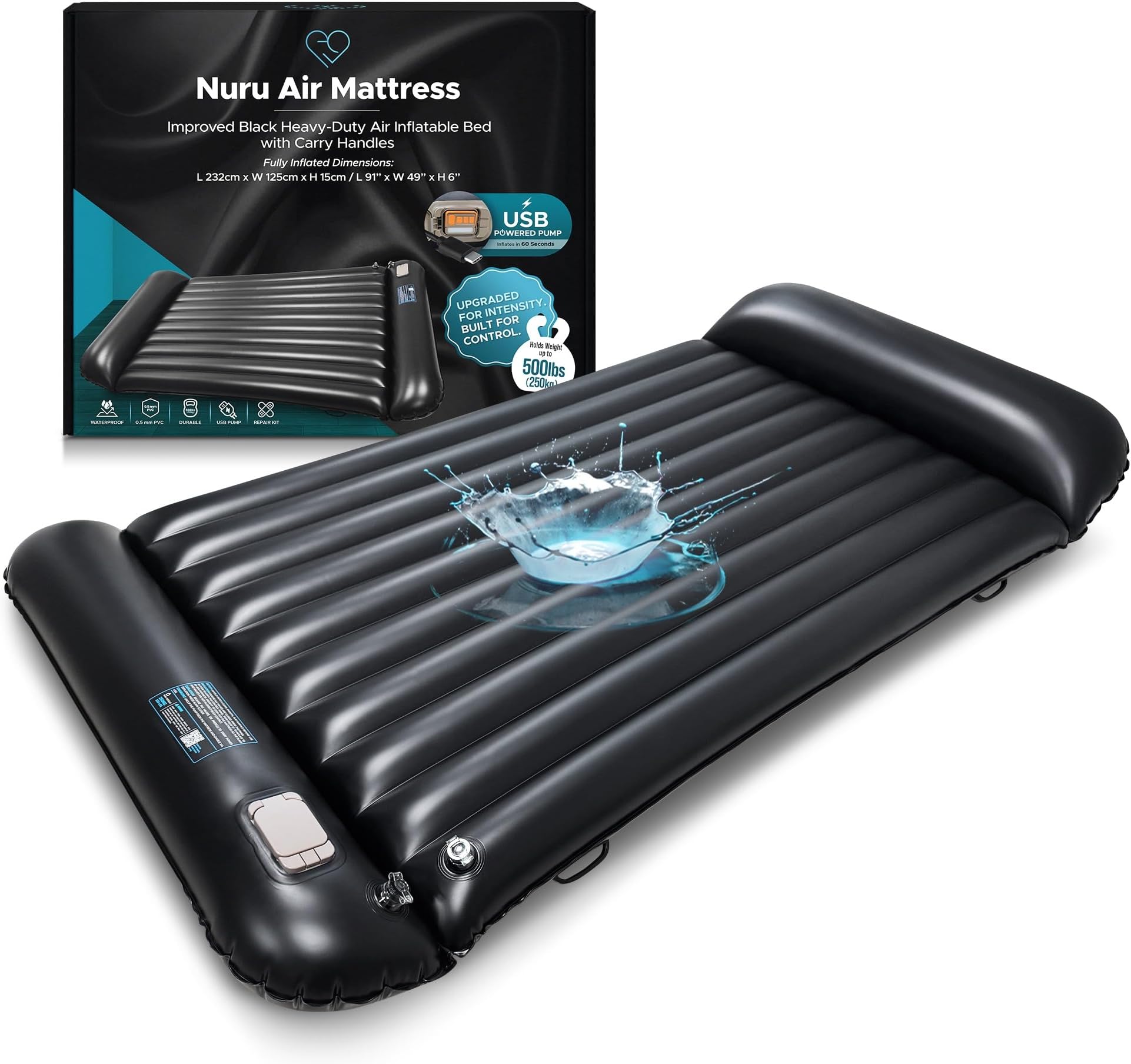 Inflatable Nuru Massage Air Mattress, Built-In Pump, Durable 0.5mm PVC