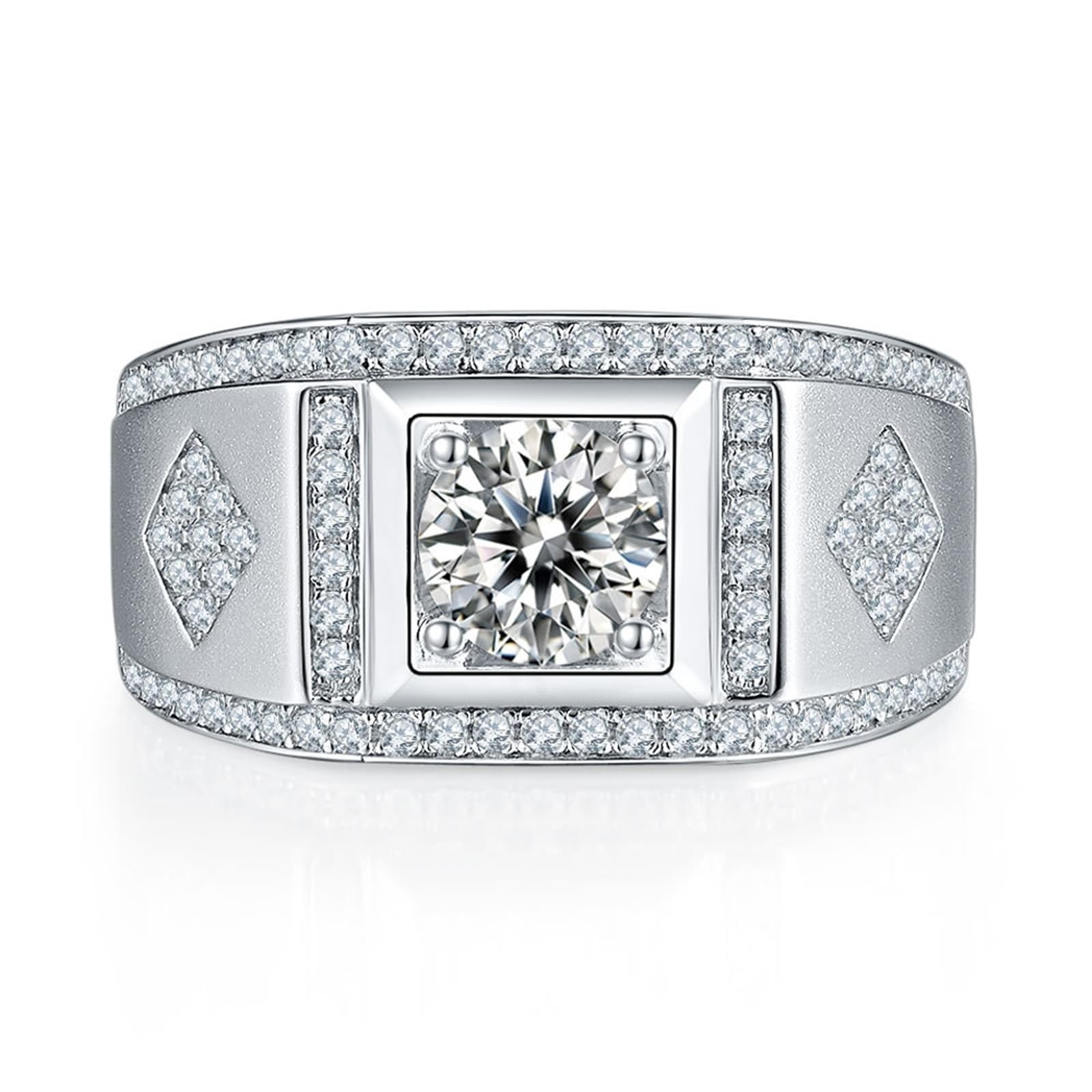 Männer Ringe, Halo-Design, 4 Zinken Ringe Herren Weiß Moissanite Ring 1ct Trauring Ehering Verlobung Hochzeit Geschenk
