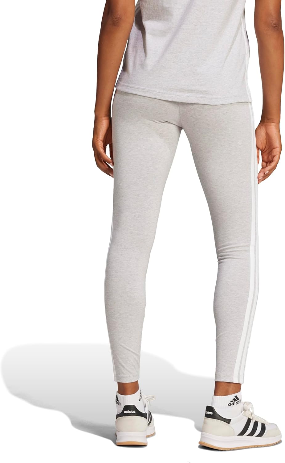 adidas Women's Essentials 3-Stripes Cotton Leggings XXL Light Grey Heather / White