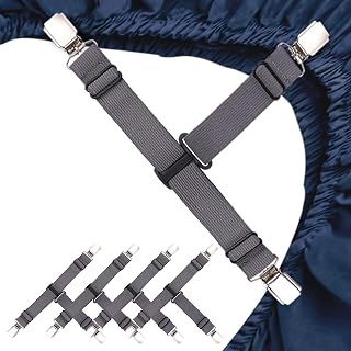 Fitted Sheet Straps 4 PCS Sturdy Bed Sheet Clips Keeping Sheets in Place Sheet Suspenders Fitted Sheet Clips Grey