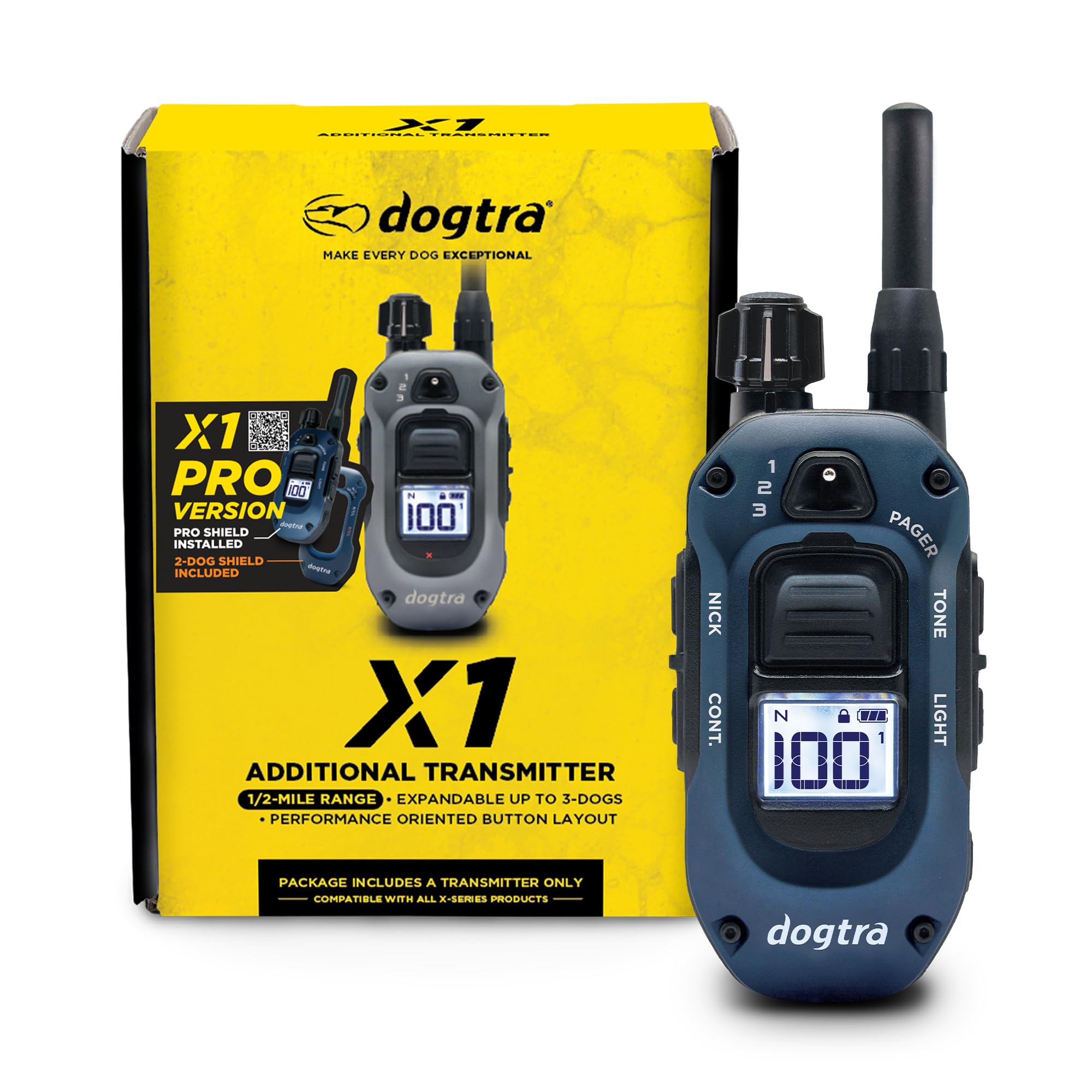 Dogtra X1 PRO Remote Transmitter Only [New Edition] Compatible with 280X, 1900X, ARC-X E-Collars, 3 Layout Modes, 12% Slimmer, 1/2 Mile Range, 100 Levels, IPX9K Waterproof, Boost, Safety Lock &amp; Tone