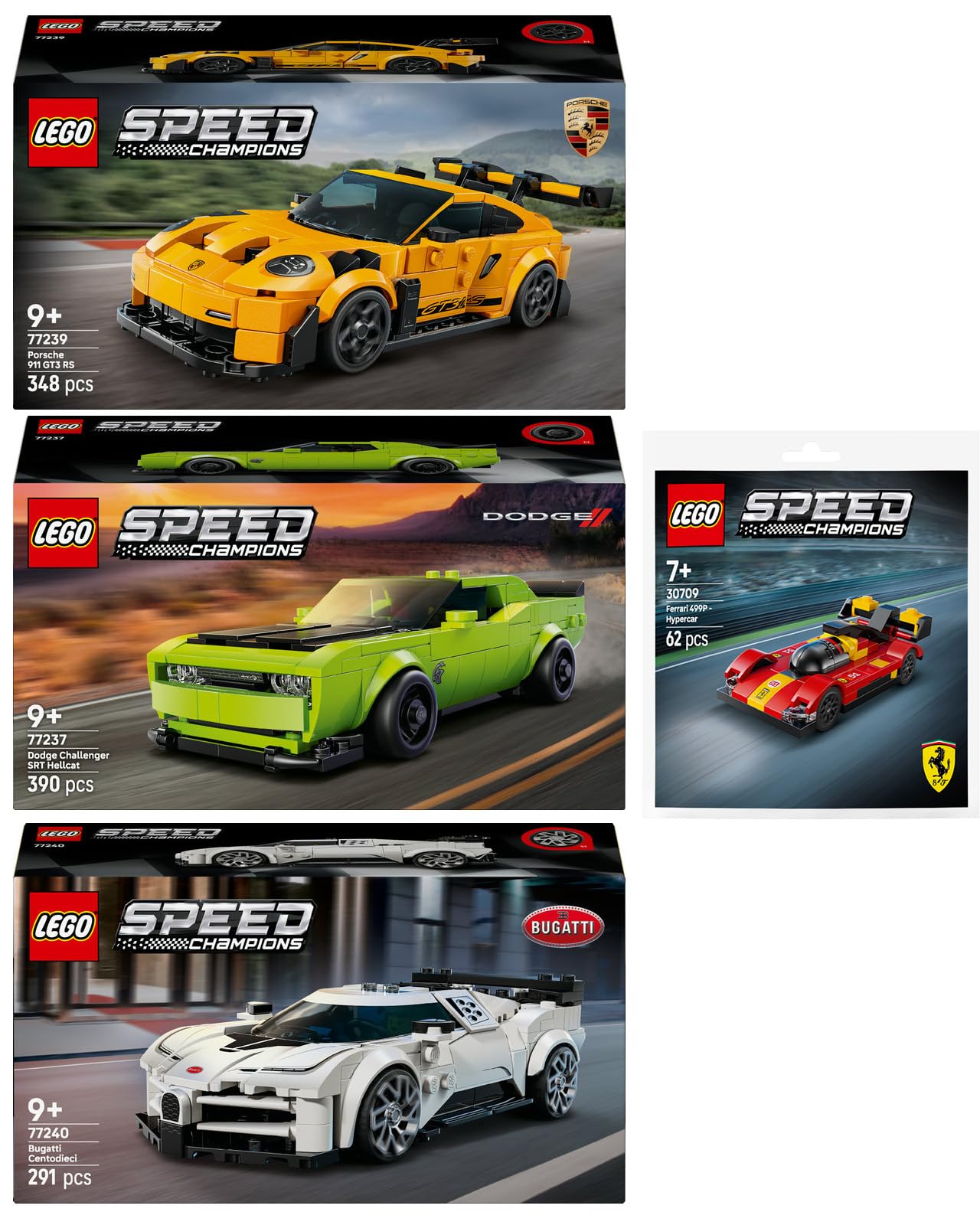 Lego Speed Champions, set da 4 pezzi, 77237, 77239, 77240 e 30709