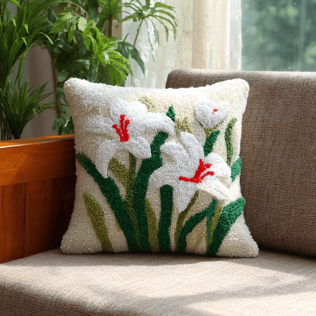 Kitquiver Latch Hook Cushion Kit,Lily DIY Throw Pillow Cover 43X43Cm