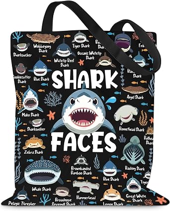 Black Shark Tote Bags, Double Sided Printing Shopping Bag, Reusable Canvas Tote Bag for Women & Girls Shopping, Grocery Runs, Beach Trips, Casual Outings, School & Daily Errands, Shark Gifts