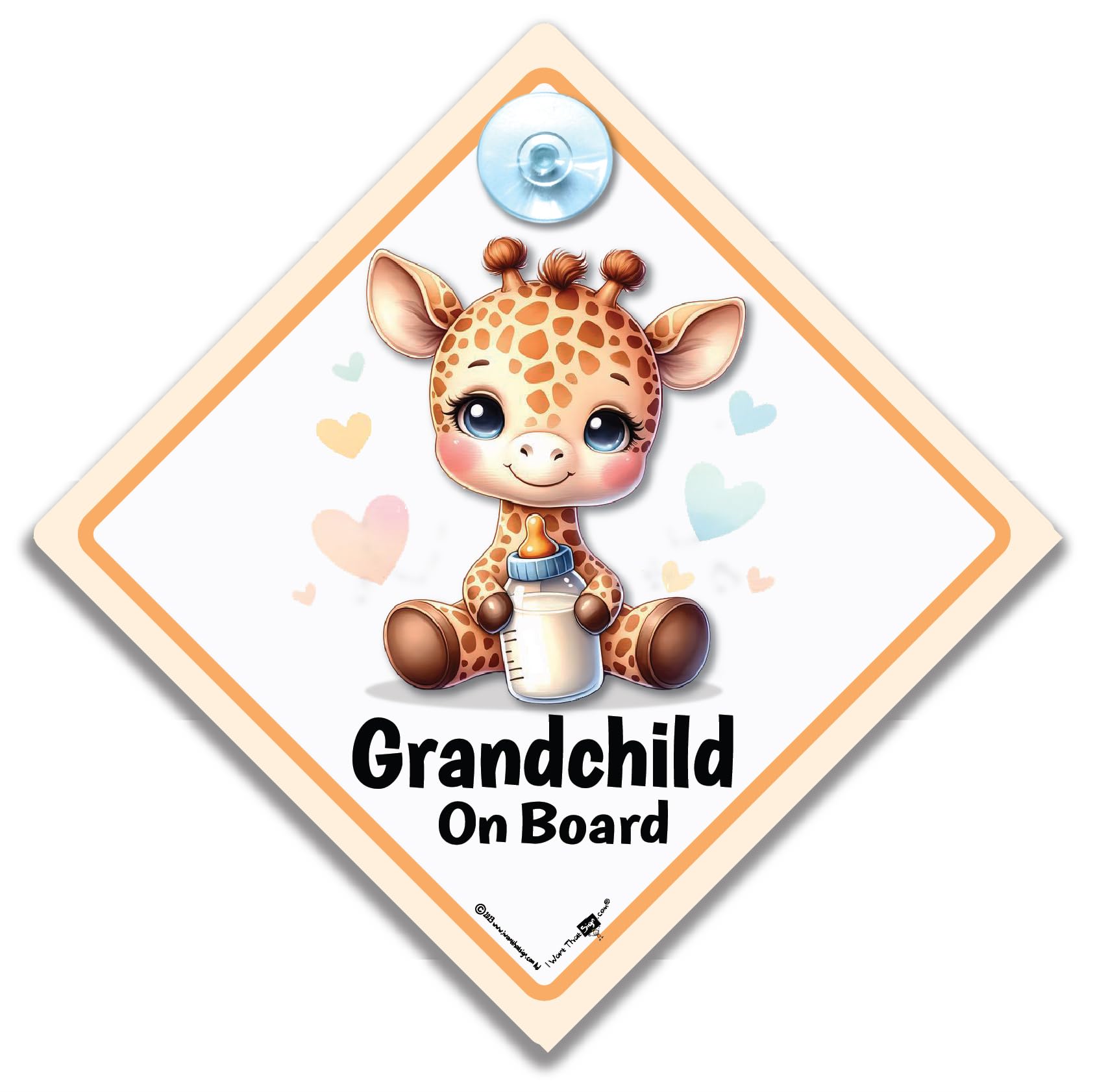 Iwantthatsign.com White And Orange Grandchild On Board Car Sign, Baby On Board Sign Giraffe