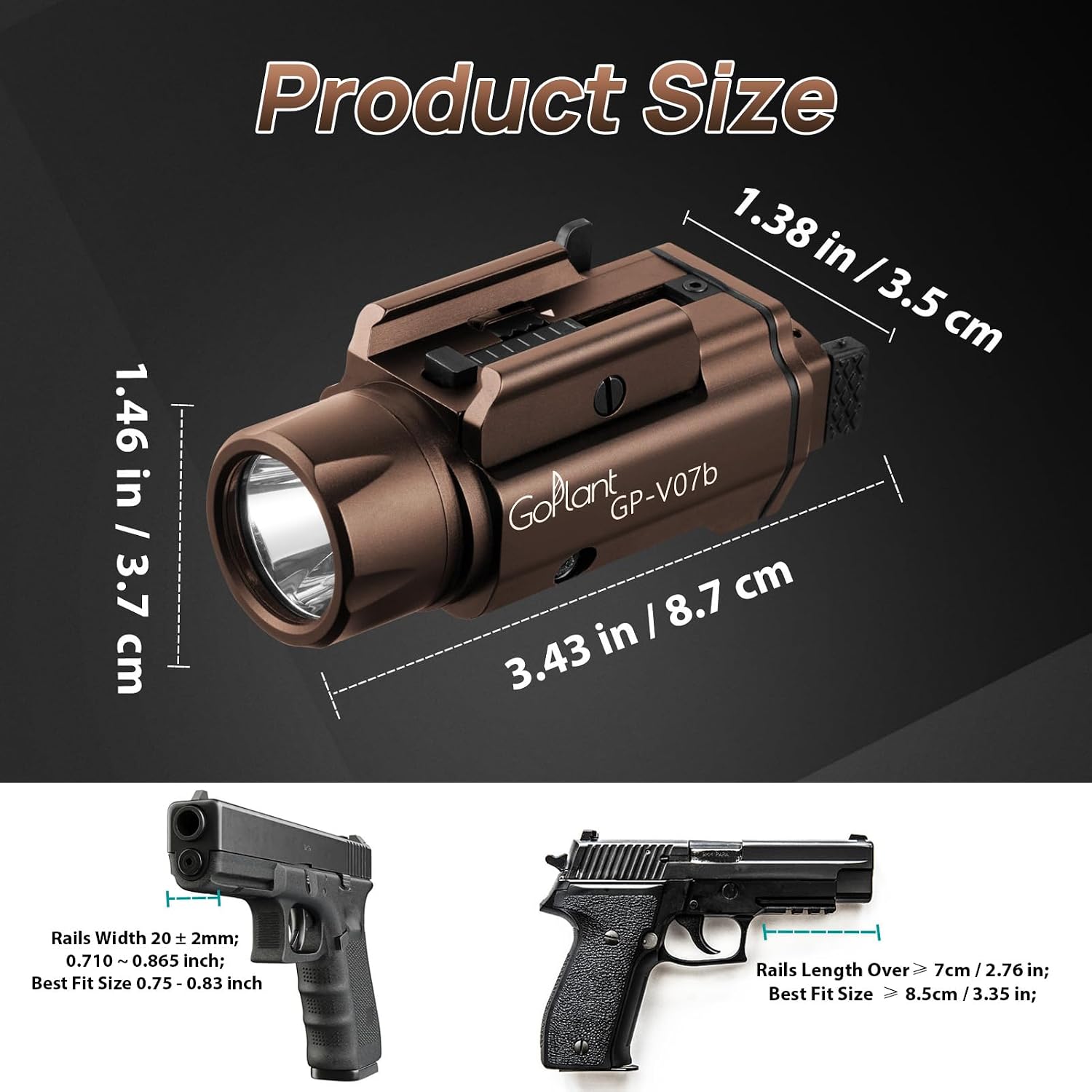 2250 Lumens Weapon Laser Light Combo - Adjustable Rail LED Light and Green Laser Flashlight, Aircraft-Grade Aluminum, Magnetic Rechargeable Strobe Tactical Flashlight for Picatinny or GL Rail