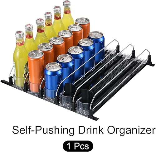 Miniatura 3 de METALLIXITY Organizador de latas de soda para refrigerador (16 x 2.9 pulgadas), 5 unidades, organizador de bebidas autoempujable para refrigerador