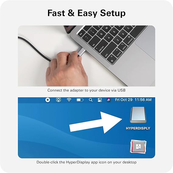 Hyper HyperDrive Dual USB to HDMI Adapter 4K HDMI Splitter w/ 100W Power Delivery Charging Seamless Plug & Play Compatible w/ M1, M2, M3, and M4 MacBook, Windows, Chromebook