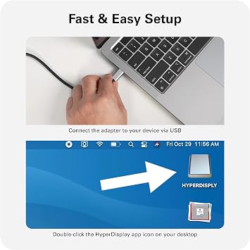 Hyper HyperDrive Dual USB to HDMI Adapter 4K HDMI Splitter w/ 100W Power Delivery Charging Seamless Plug & Play Compatible w/ M1, M2, M3, and M4 MacBook, Windows, Chromebook