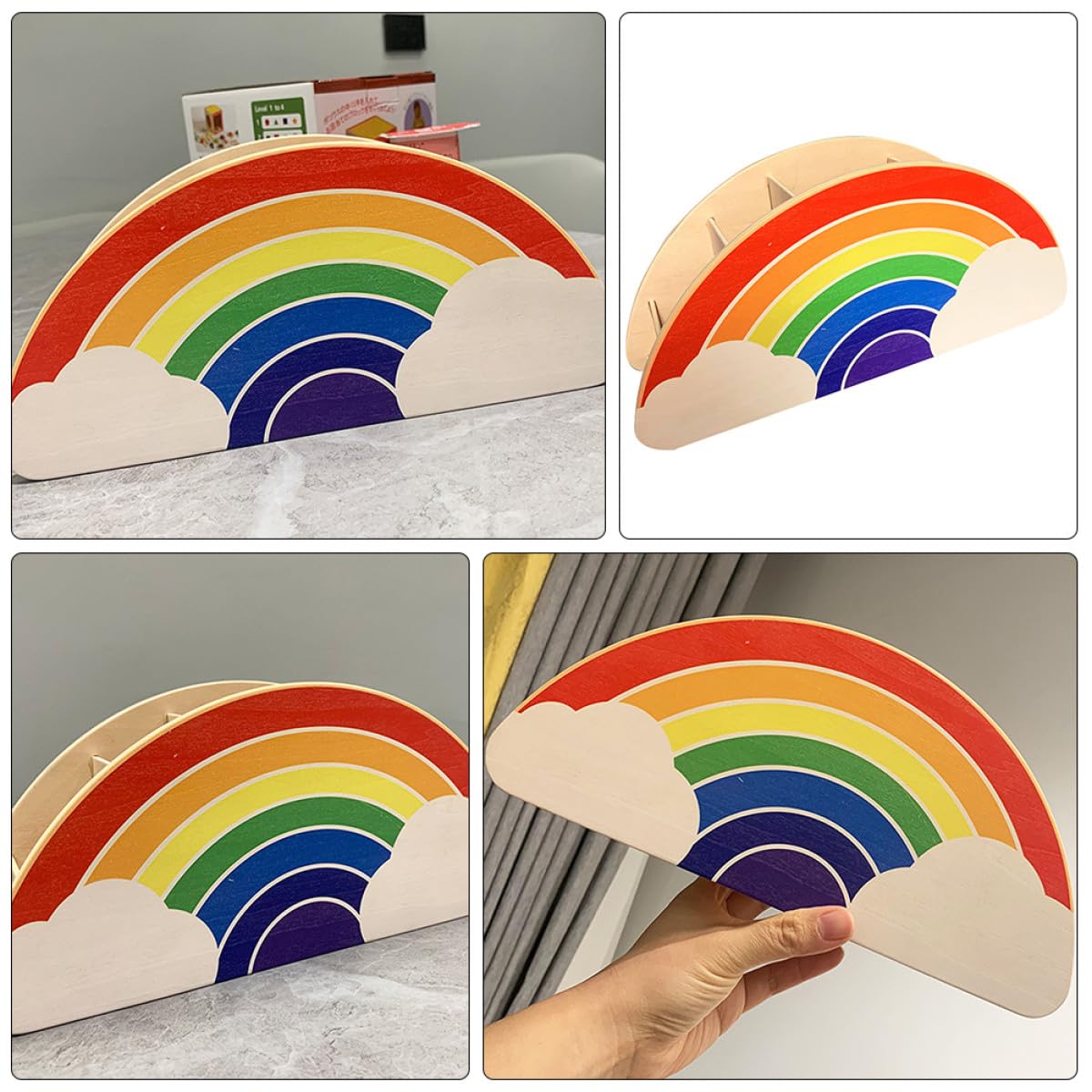 Portalápices Forma de Arcoíris para Escritorio Organizador Multifuncional de Madera para Almacenar Bolígrafos y Maquillaje en Lugar de Trabajo o Escritorio