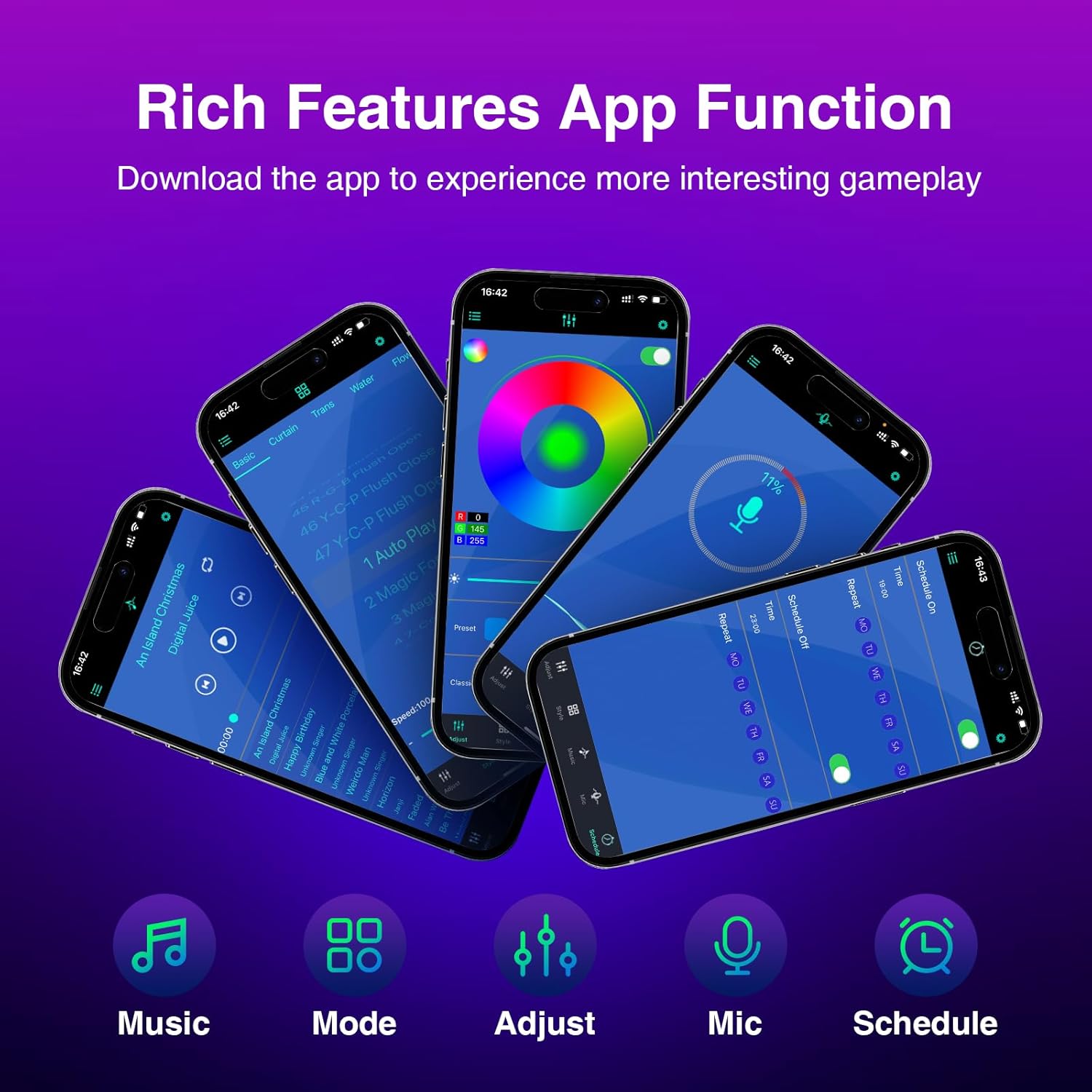 LED Light Bar, Music Sync RGB Light Bar, USB Ambient Lamp, Color Changing Gaming TV Backlight with Remote Control, 15 Dynamic Modes for Room (App Control) (Small)