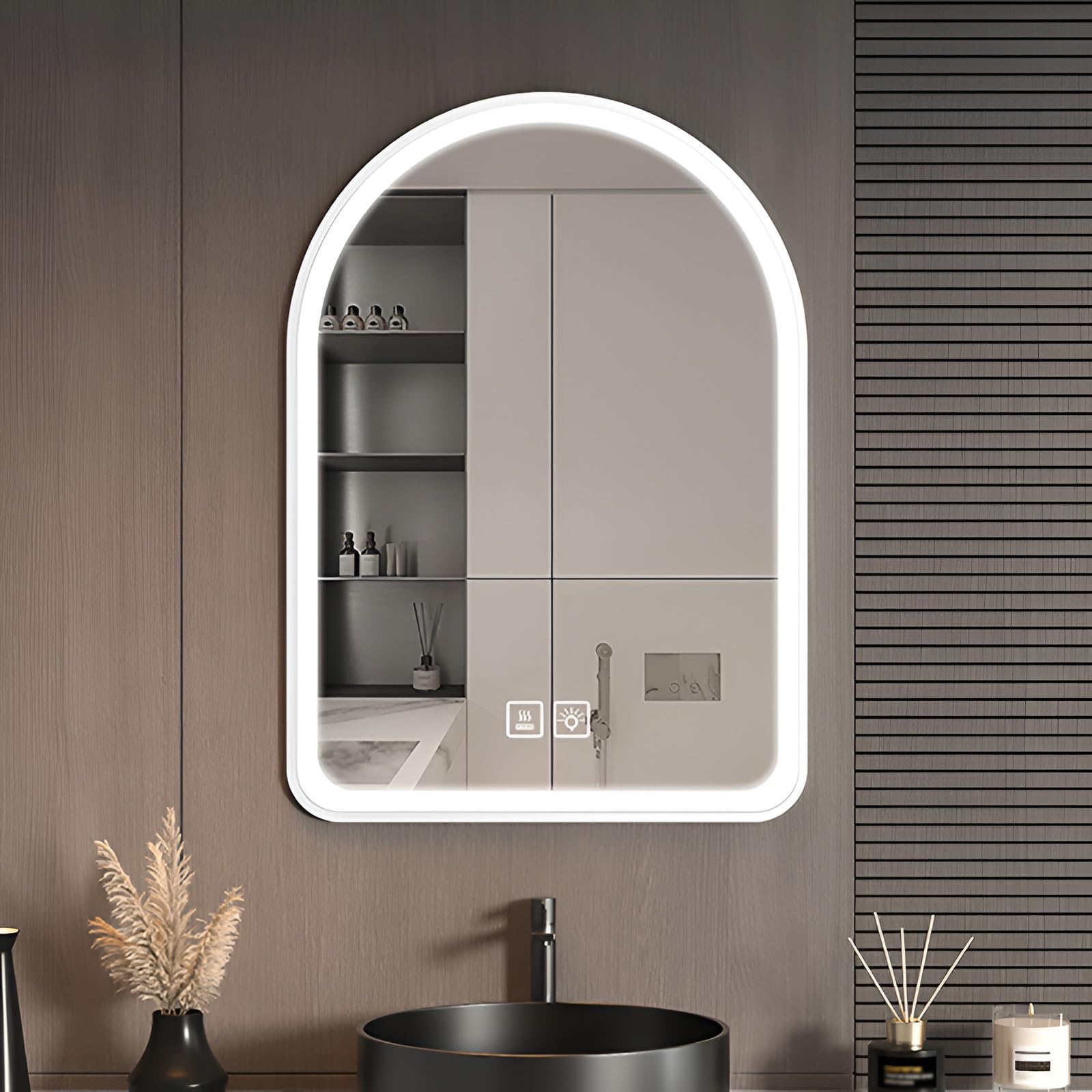 Miroir de salle de bain à LED blanc 70x90 cm avec lumière réglable métallique et anti-buée IP54