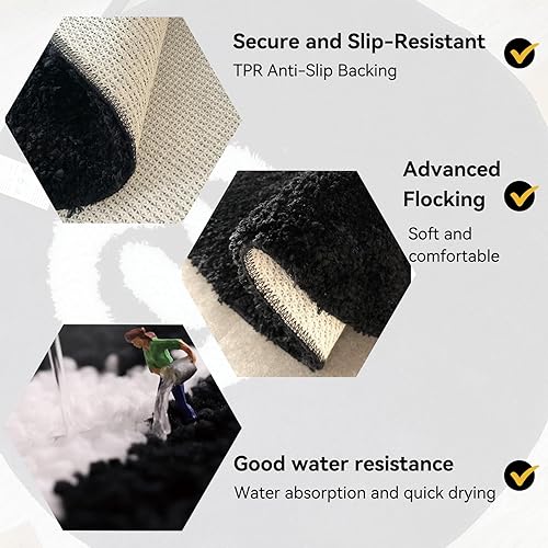 Miniatura 3 de Alfombra de 8 bolas, alfombra redonda negra, alfombra de ocho bolas de 23.6 pulgadas, alfombra de baño antideslizante para ducha, alfombra de 8