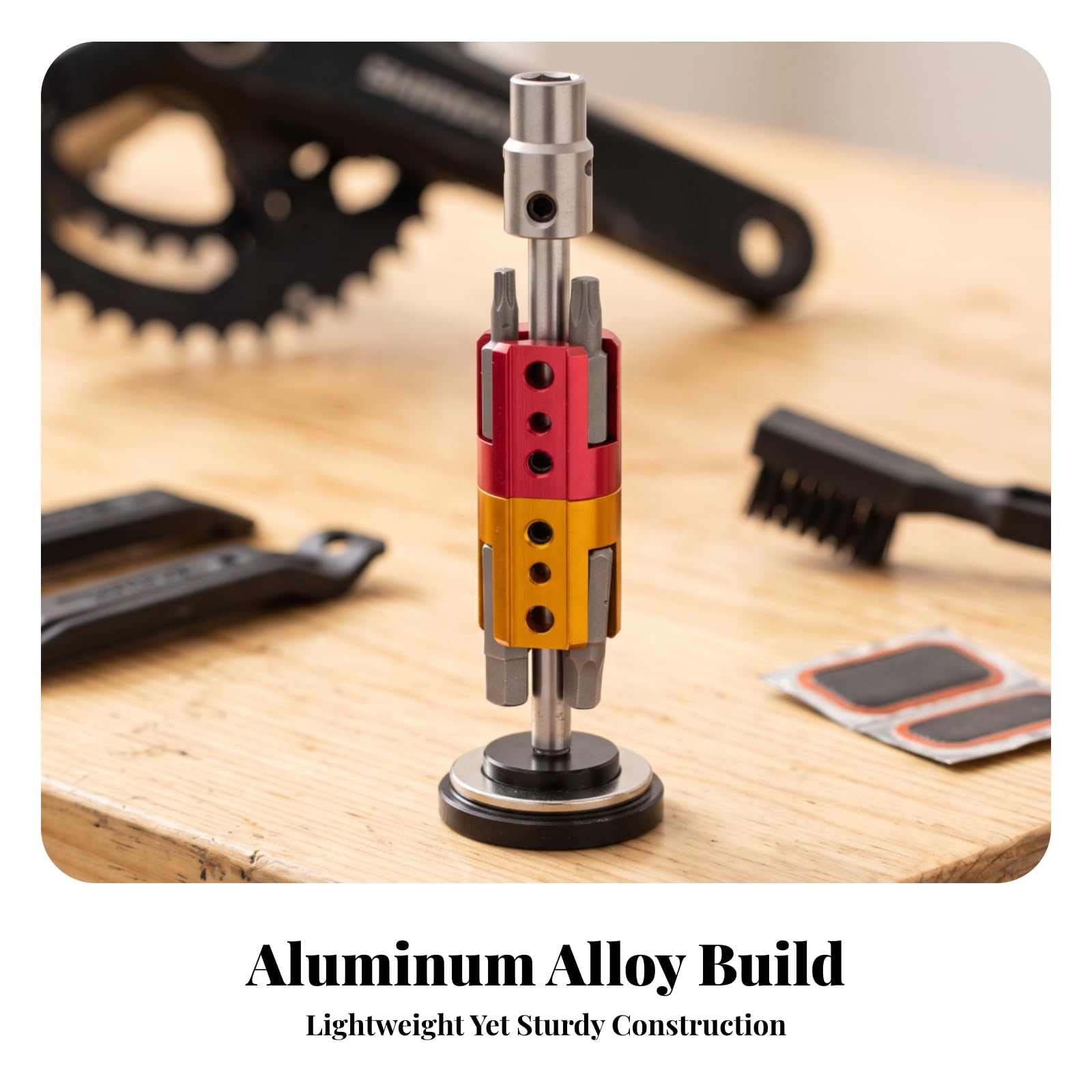 Chiave Riparazione Bici Multifunzione Attrezzo Ciclismo Kit Manutenzione Smontacatena Esagonale T25 in Lega con Corpo Cilindrico Ordinato E Teste, Rosso
