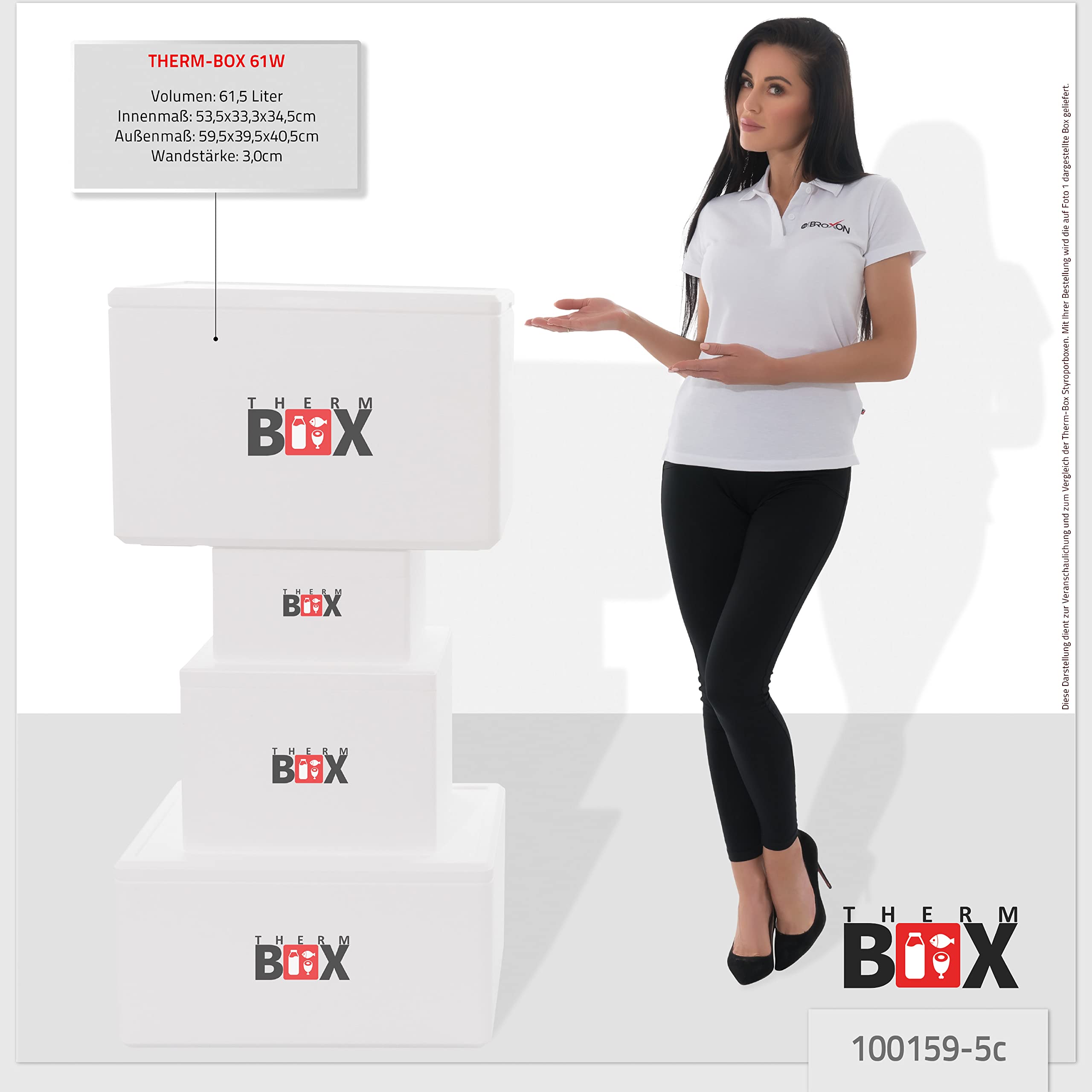 THERM BOX Styroporbox 61W mit 5X Kühlakku für Kühlbox 61,5L Innen: 53x33x34cm Transportbox Thermbehälter Wiederverwendbar