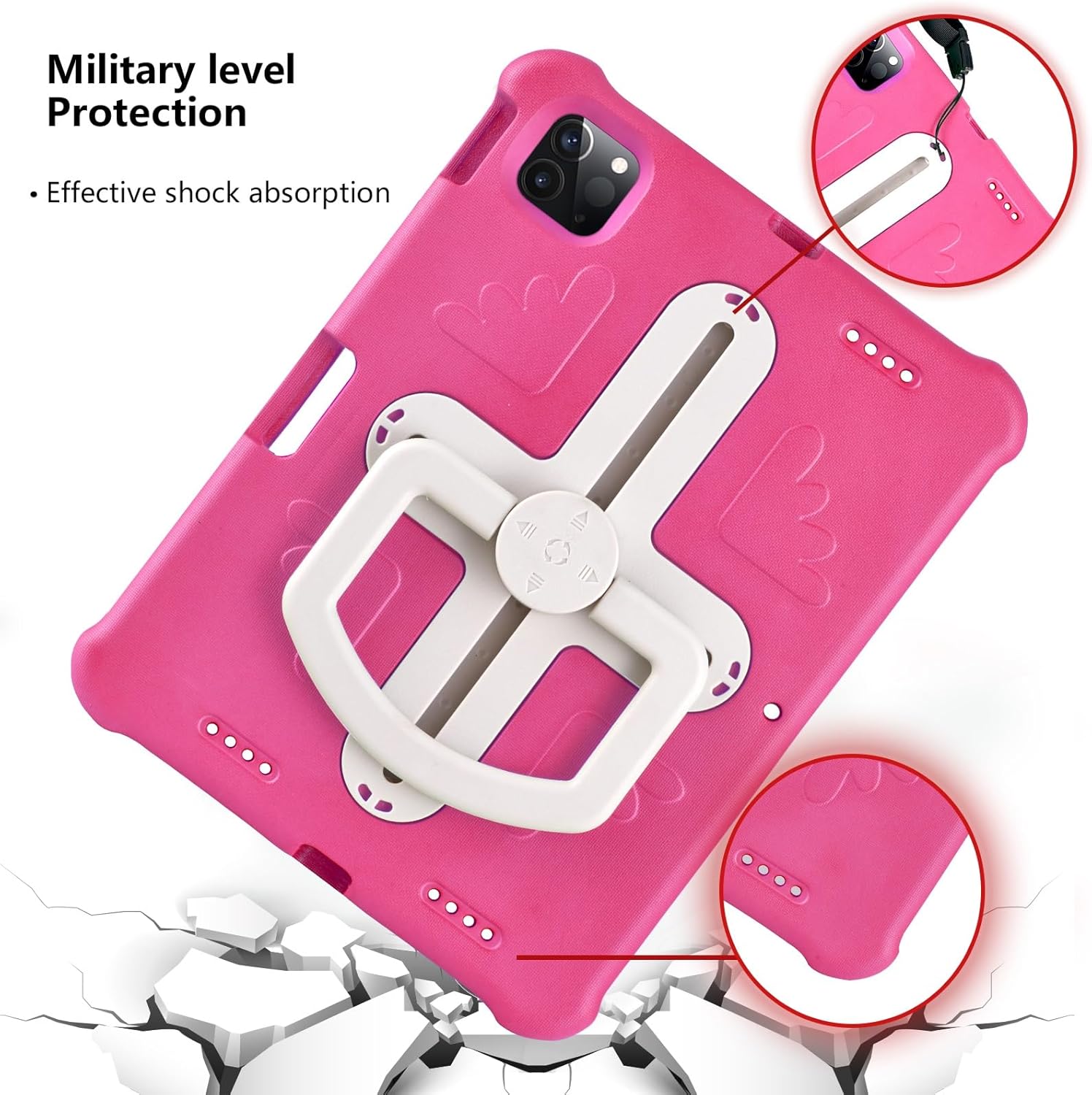 Tablet PC Bags Cases Sleeves Tablet Case Compatible with iPad Pro 11-Inch, 2022/2021/2020/2018, Heavy Duty Rugged Case with 360 Rotatable Kickstand/Hand & Shoulder Strap Cover(Pink)