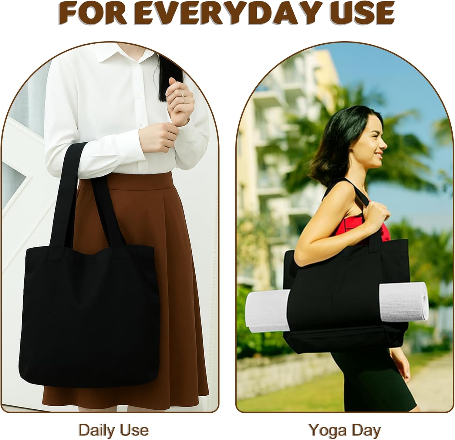 Yoga Mat Carrier, Gym Bag With Yoga Mat Holder, Women Canvas Tote With Shoulder Strap For Pilates, Travel, Office, Sports, Workout And Beach – Inner Zippered Pocket, Fits Standard And Small Mats - Image 8