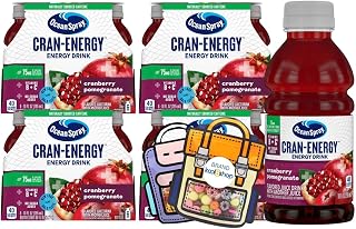 Ocean Spray Energy Cranberry Pomegranate Juice Drink 10 fl oz Plastic Bottles 24 Pack + 2 Reusable Snack Bags by KOOL8SHOP Infinite Deals