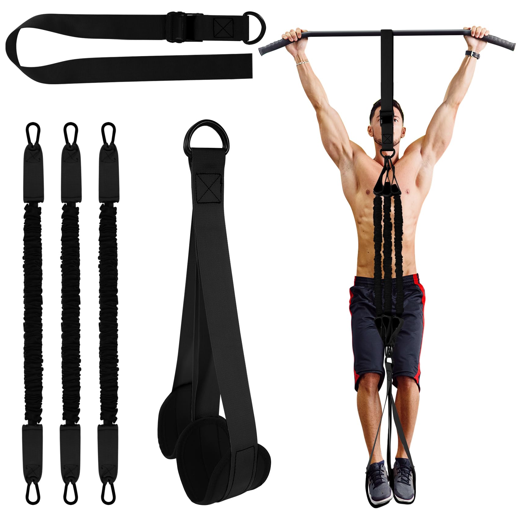 Pull Up Assistance Bands, 225 LBS Heavy Duty Resistance Bands with Feet Rest, Height Adjustable Exercises Assist Band for Strength Training Workout Equipment Home Gym Pull Up Bar Accessories