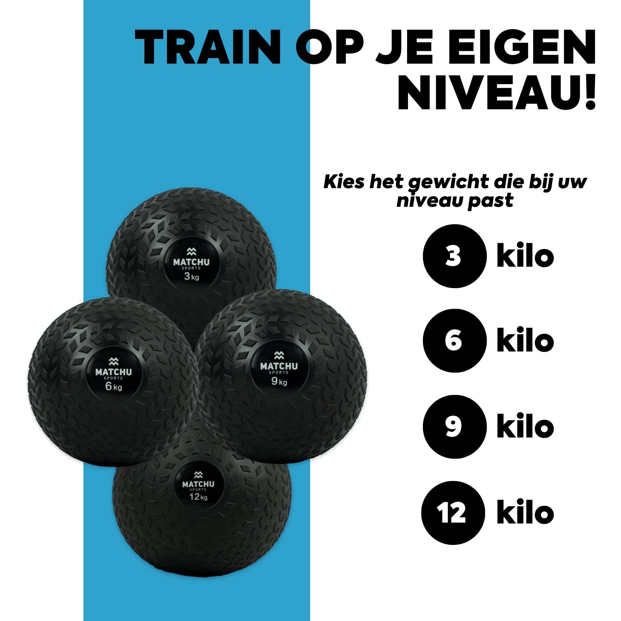 MATCHU - Slam Ball - Disponibile in 3, 6, 9 e 12 KG - Gomma - Nero (Nero - 12 KG)