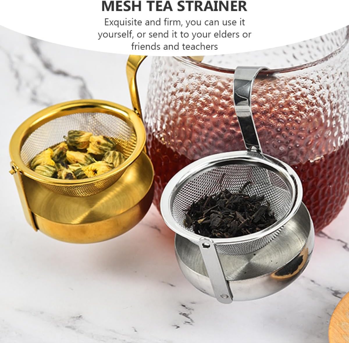 TIDTALEO Stainless Steel Tea Strainer with Fine Mesh Filter, Reusable Portable Tea Filter for Loose Leaf Brewing, Gold Rotatable Spout Design, Suitable for Home and Travel Use