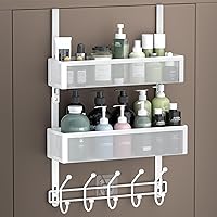 Vista 11 de Organizador de ganchos ajustables para colgar sobre la puerta, perchero con 2 cestas de malla y 10 ganchos, organizador de almacenamiento trasero