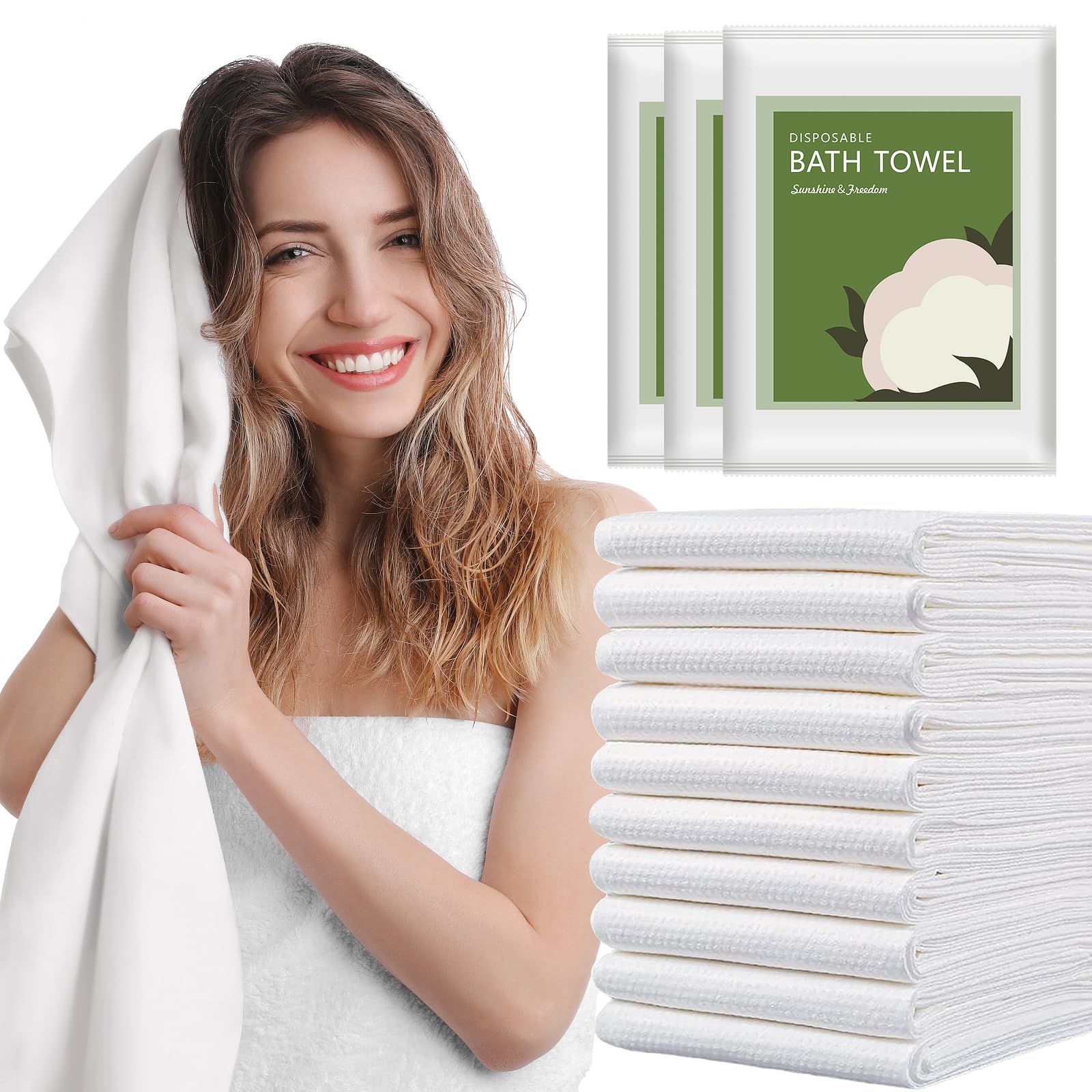 rngwaper Disposable Bath Towels Durable Large Portable Thicken Camping Towels Quick Dry, Absorbent,Ultra Soft for Travel Hotel Swimming Gym Sauna Spa Pet Sports Hiking Beach Spa 55''X27.5''(10pack)