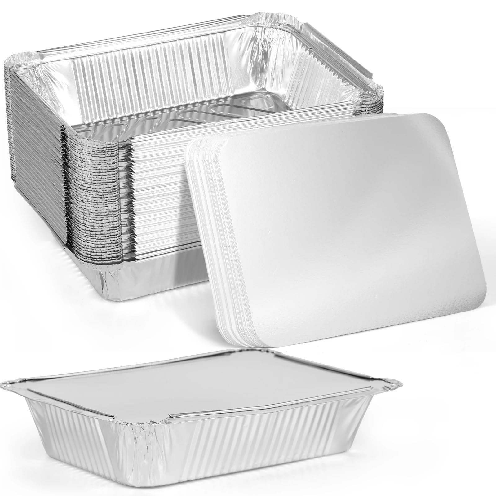 Utensilios de Cocina Desechables 100/50 Piezas de sartenes Papel Aluminio con Tapas, Platos, Bandeja for Hornear, recipientes for freidora, Horno, cocinar for y(100pcs)