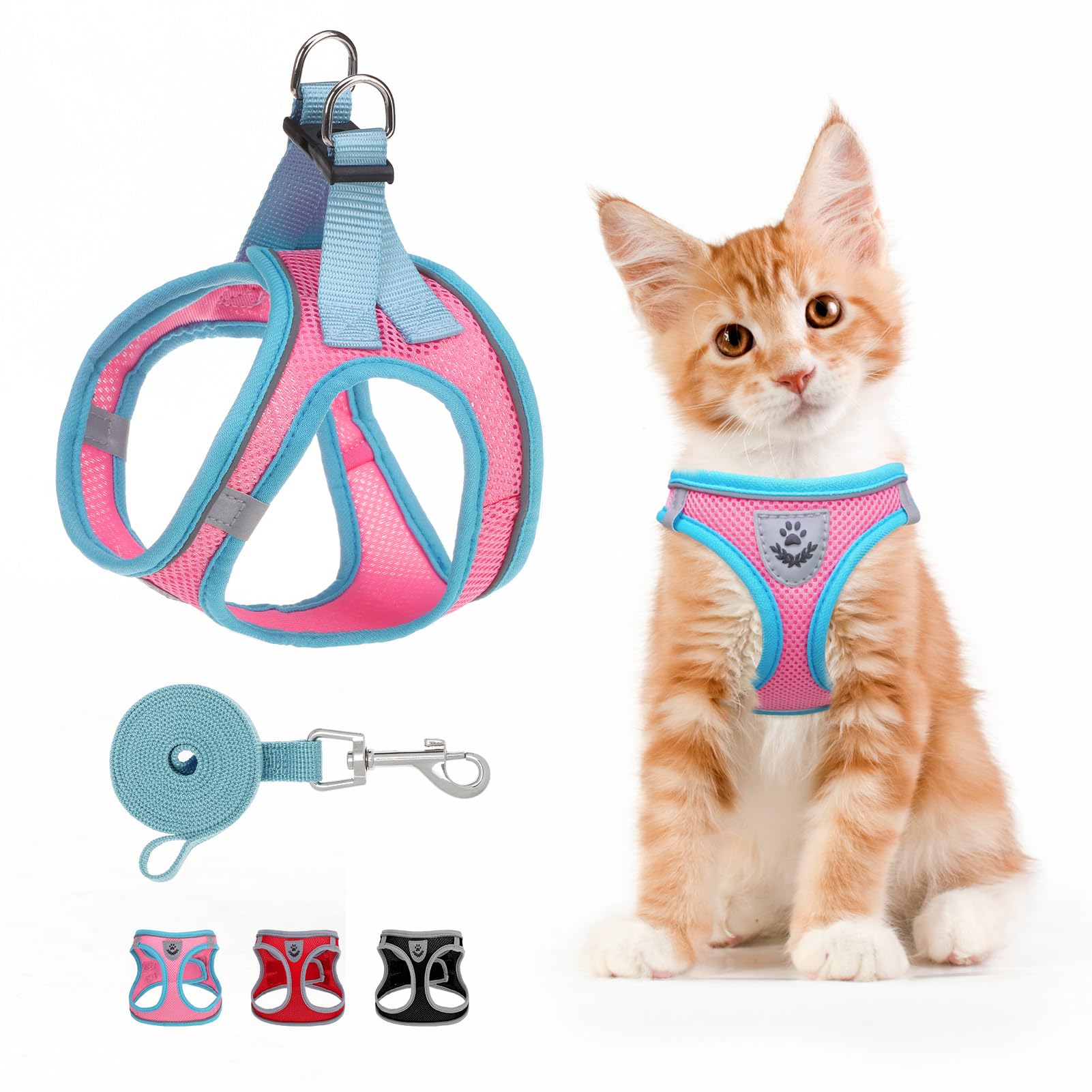 SCENEREAL Cat Harness and Leash Set Escape Proof, Adjustable Soft Air Mesh Kitten Harnesses for Girls Boys Small Medium Big Cats, Reflective Light