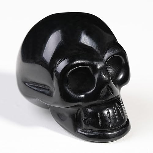 Miniatura 1 de Escultura hecha a mano con calavera de cristal natural de obsidiana, estatua de bolsillo de guardián de la suerte, 2.0 pulgadas, estatua de animal