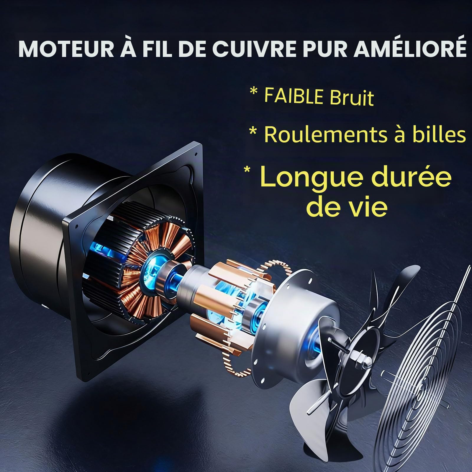 100 mm Extracteur d'Air, Ventilateur Mural 140m³/h avec Clapet Anti-Retour Matériau Métallique, Prévention de l'Humidité et Refroidissement, pour Salle de Bain, Cuisine, Bureau, WC, Garage - Noir