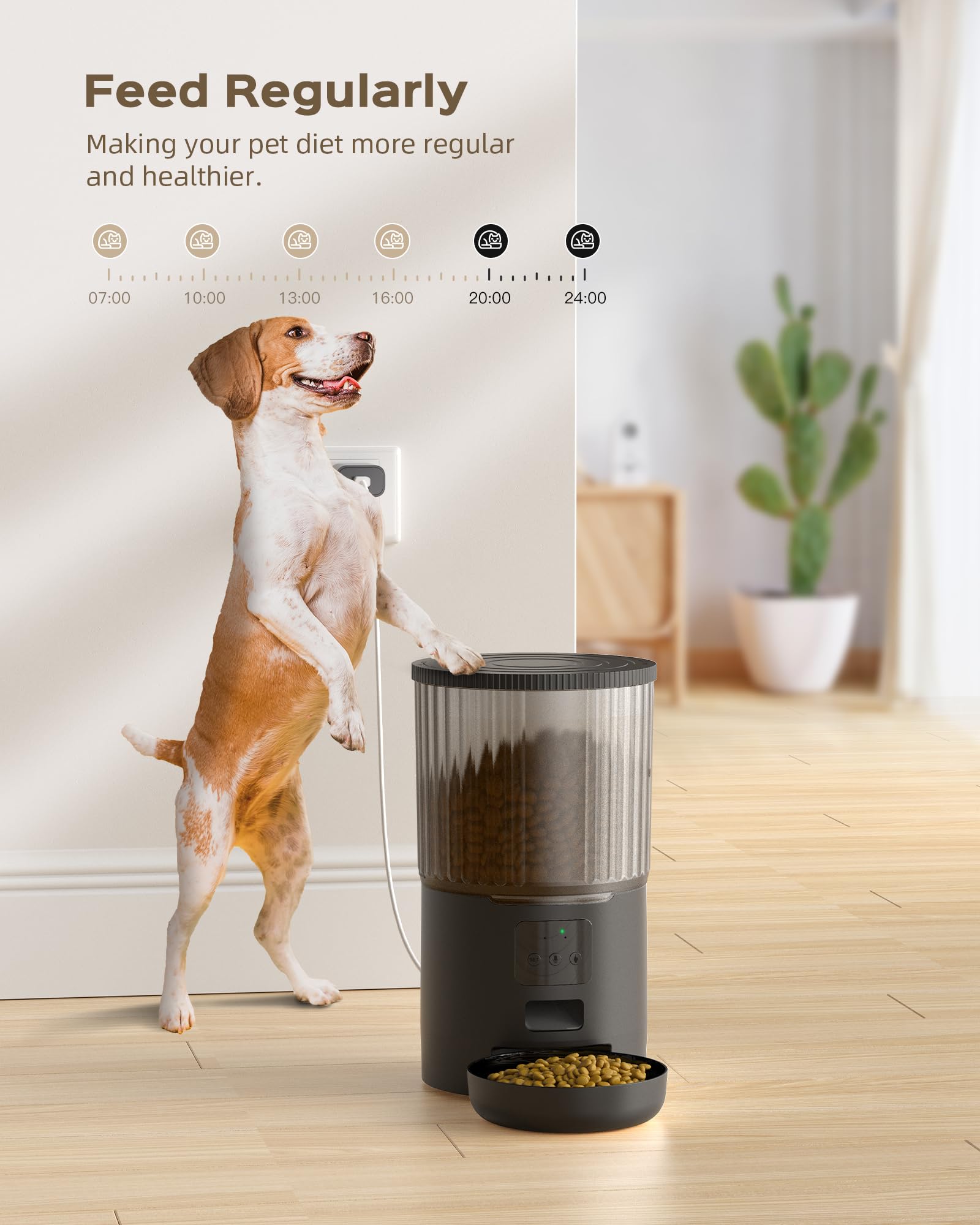 6L Distributore di Crocchette Gatti Cani WiFi, UIOOQ Distributore Automatico Cibo per Animali Domestici con 10S Registrazione,Orari di Mangiatoia Personalizzati (nero-6L)