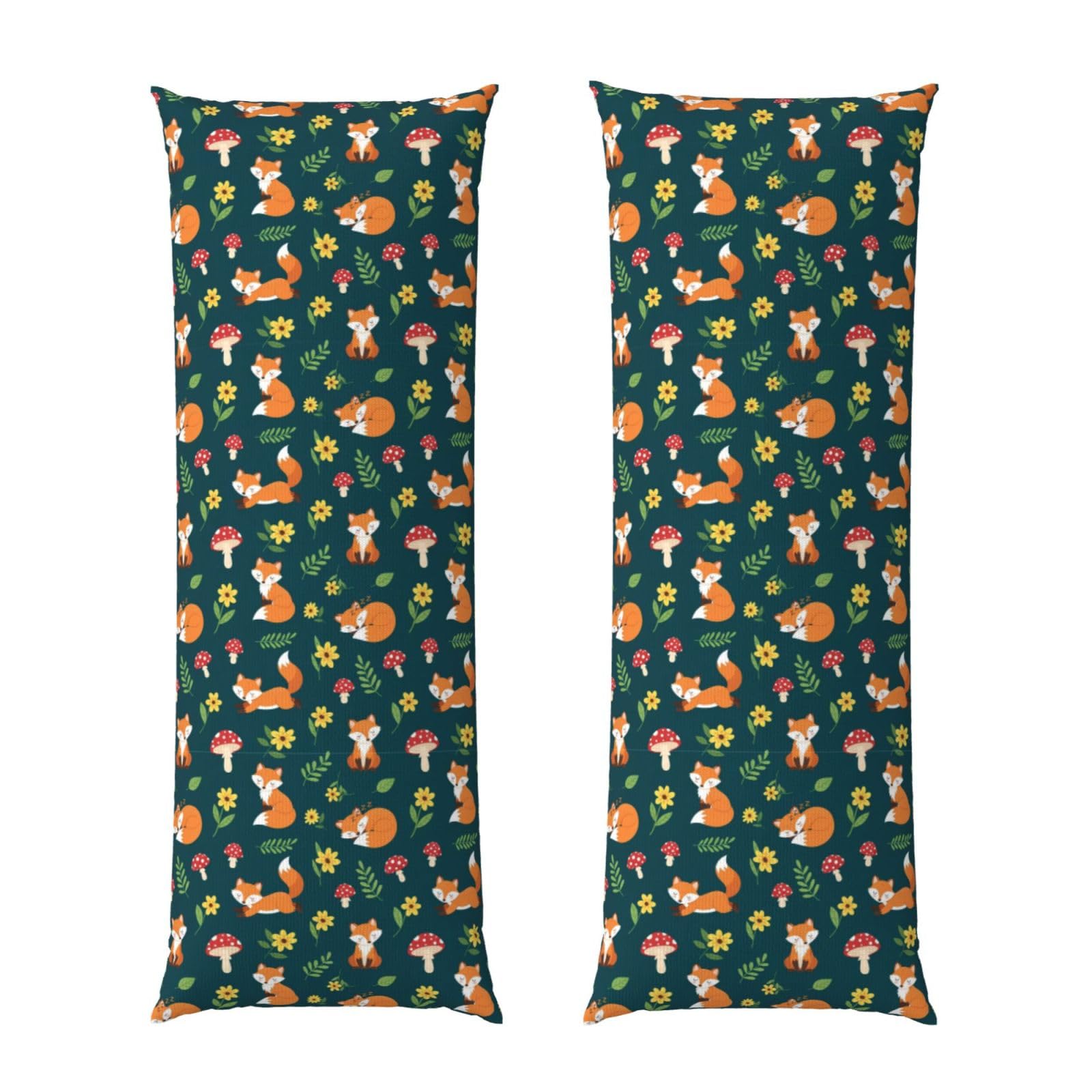 Body Pillow Cover 20x54 Inch, Summer Leaves Flowers Floral Foxes, Plush Velvet Long Pillowcase with Zipper, Softffy Rectangular Case for Couch Bed Hotel Decor