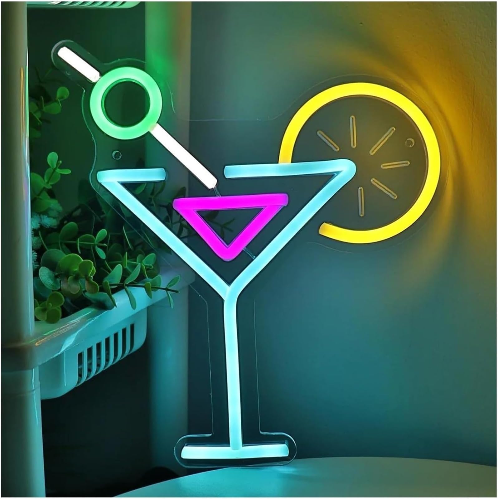 Luci al neon Per lampada al neon Cocktail Succo limone per la decorazione della parete per stanza Festa Casa Pub Club Illuminato