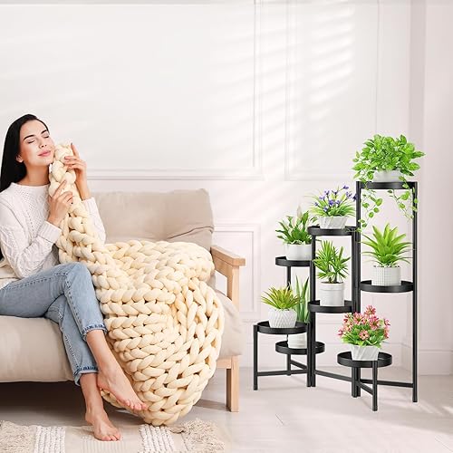 Miniatura 7 de LASZOLA Soporte de metal para plantas de 8 niveles para interiores y exteriores, soporte de esquina plegable para múltiples plantas, estante