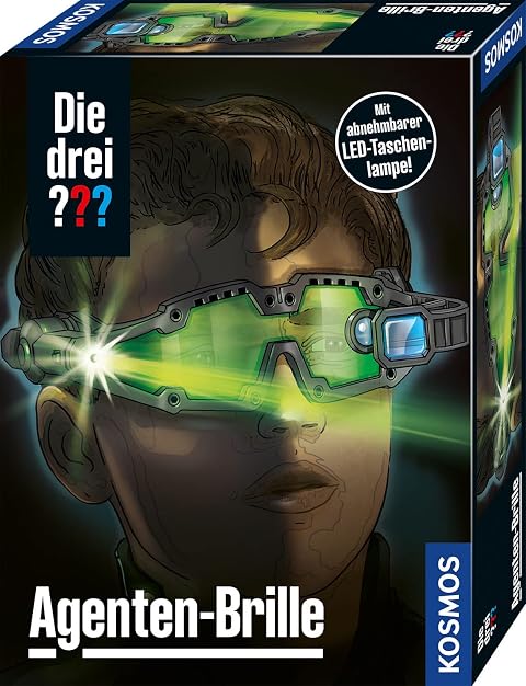 Die drei ??? Agenten-Brille von KOSMOS, mit integrierter Doppel-LED zur Beleuchtung im Dunkeln, Visier vorklappbar mit Such-Linse und Vergrößerungs-Linse, Detektiv-Spielzeug, Rollenspiel | Mit integrierter Doppel-LED zur Beleuchtung im Dunkeln, Visier vorklappbar mit Such-Linse und Vergrößerungs-Linse