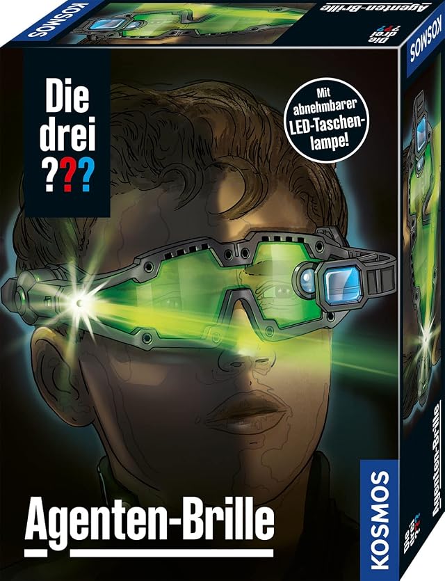 Die drei ??? Agenten-Brille von KOSMOS, mit integrierter Doppel-LED zur Beleuchtung im Dunkeln, Visier vorklappbar mit Such-Linse und Vergrößerungs-Linse, Detektiv-Spielzeug, Rollenspiel | Mit integrierter Doppel-LED zur Beleuchtung im Dunkeln, Visier vorklappbar mit Such-Linse und Vergrößerungs-Linse