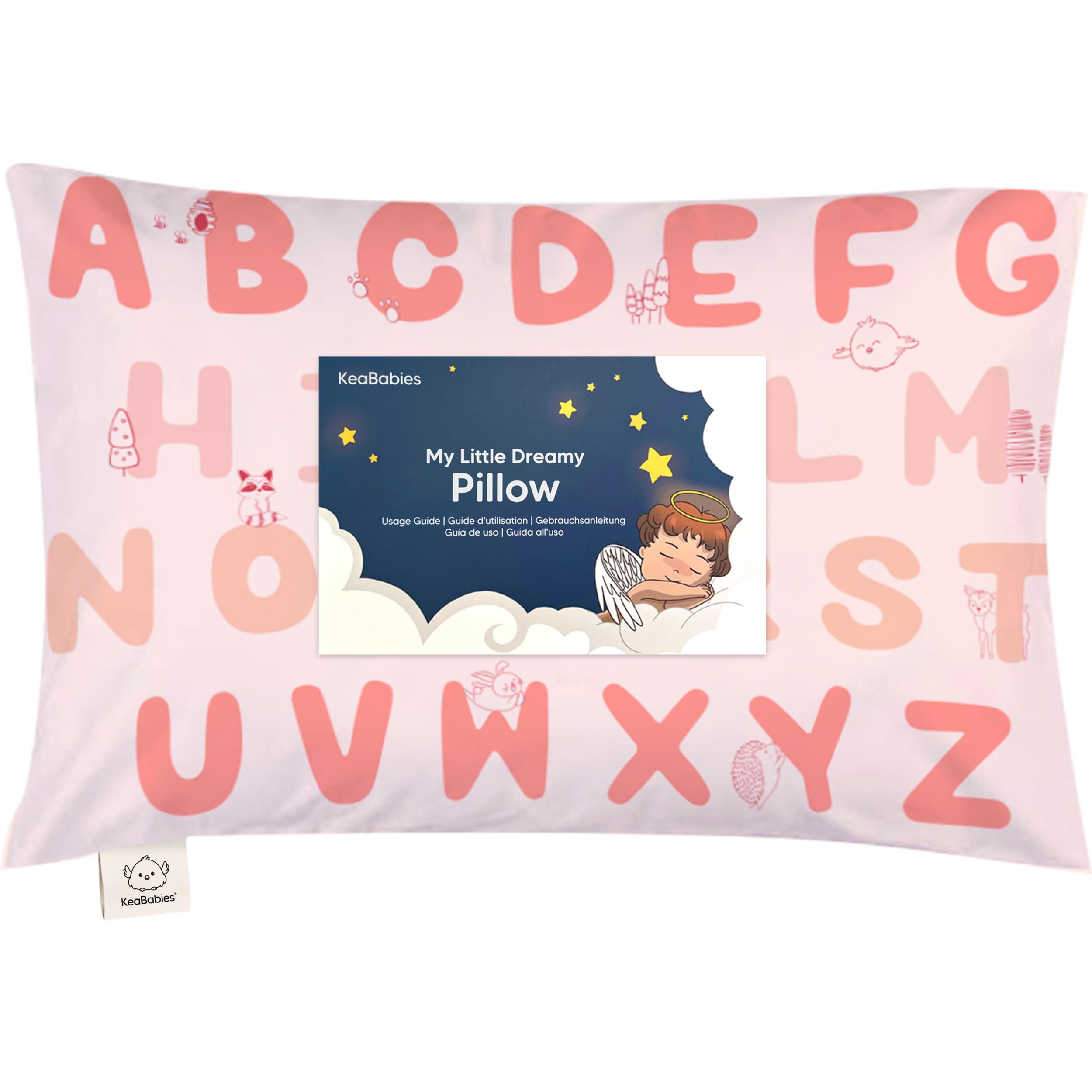 Toddler Pillow with Pillowcase - 13x18 My Little Dreamy Pillow - Organic Cotton Toddler Pillows for Sleeping, Kids Pillow, Travel Pillows for Sleeping, Mini Pillow, Toddler Bed Pillows (KeaABC Sakura)