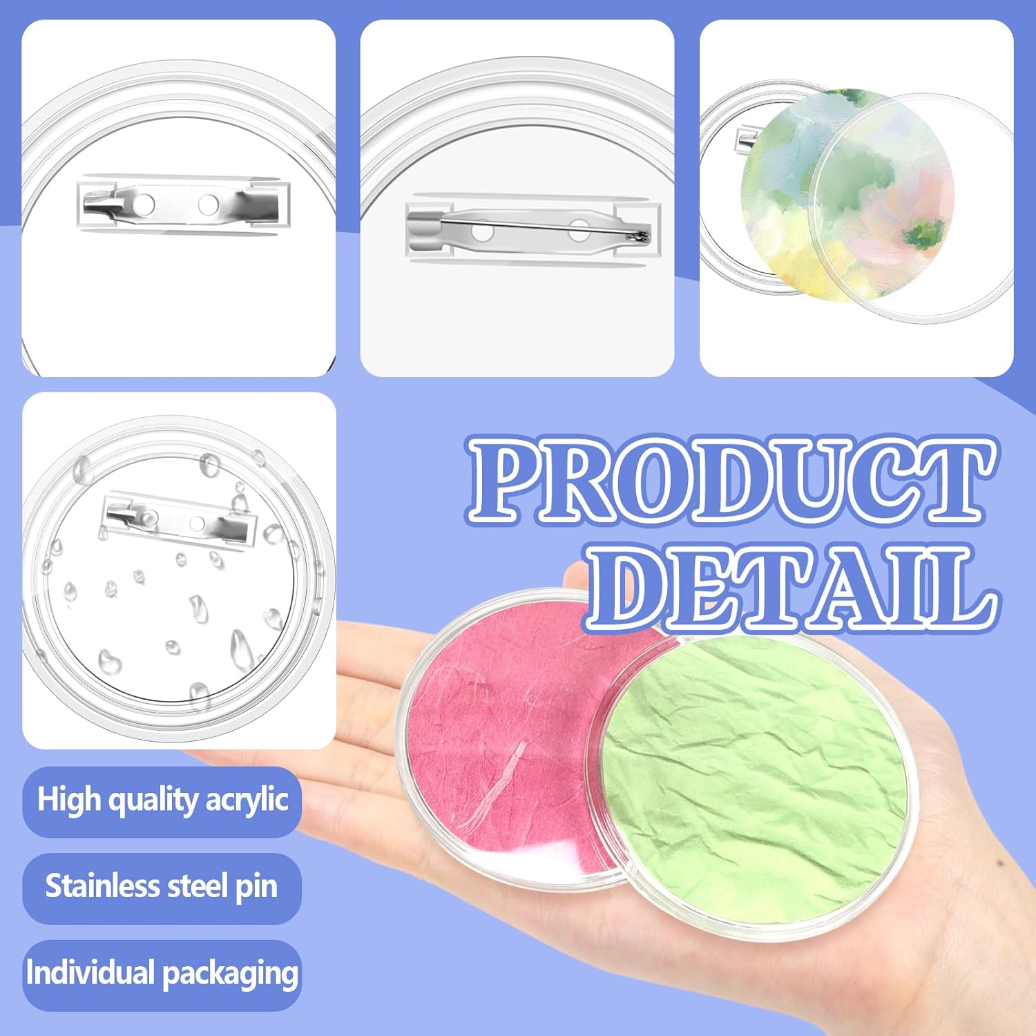 Bignc 3 Inch Clear Acrylic Button Pins - 20 Pack DIY Custom Design Buttons,Pin Backs & Blanks for Sublimation, Crafts,Photo Badges for DIY Gifts & School Projects,Teams, Events Badges (3 Inch) 3 in-20 Pack