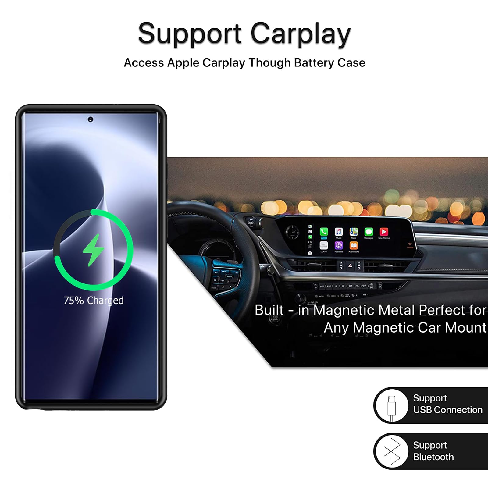 Custodia con batteria per Galaxy S25 Ultra, aggiornata 12000 mAh, ad alta capacità, ricaricabile, portatile, con ricarica wireless compatibile con custodia di ricarica S25 Ultra (6,9 pollici) e