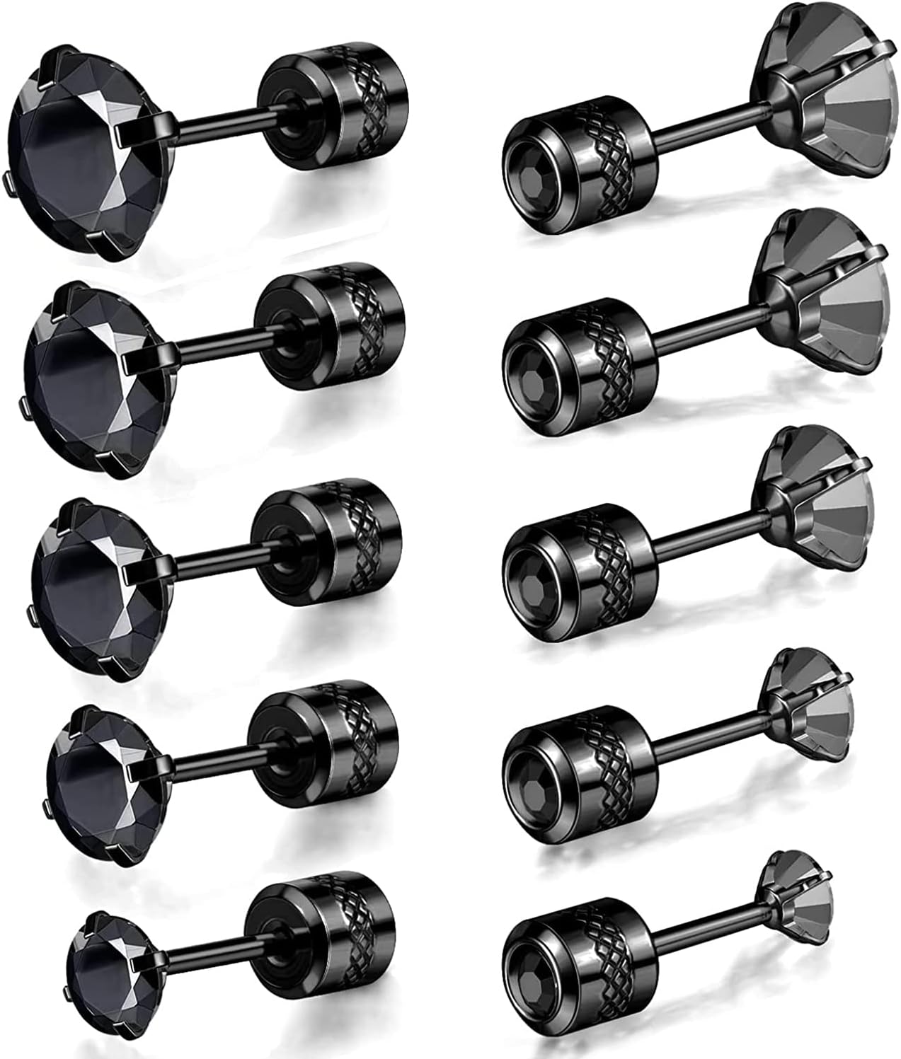 5 Pairs 316L Stainless Steel Screw Flat Back Earrings Cubic Zirconia Stud Earrings Titanium Earrings for Women Men