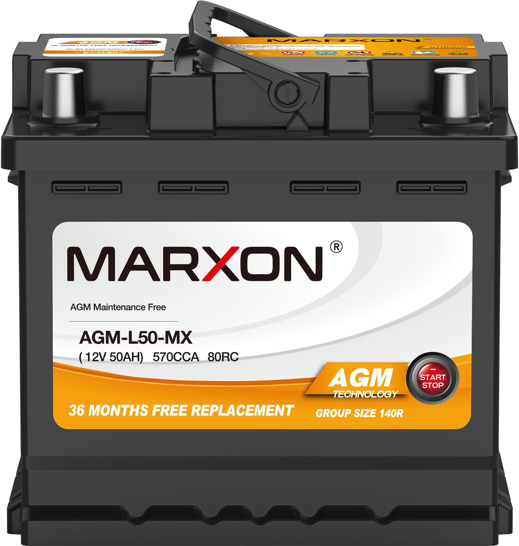 Marxon Group 140R Car Battery 12v 50AH 570CCA H4 AGM Batteries Maintenance Free Automotive Start Stop Replacement LN1 Battery for Audi BMW Volkswagen Toyota Chevrolet