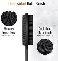 Vista 4 de Silicone Back Scrubber for Shower, 17in Lengthen Long Handle Body Brush, Double Sided Shower Brush for Shower Exfoliating and Massage Can Produce