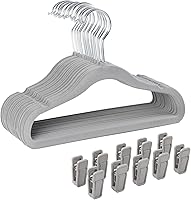 Vista 5 de Finnhomy Perchas antideslizantes para ropa para bebés y niños, paquete de 30 perchas de terciopelo con 10 clips para los dedos, color blanco