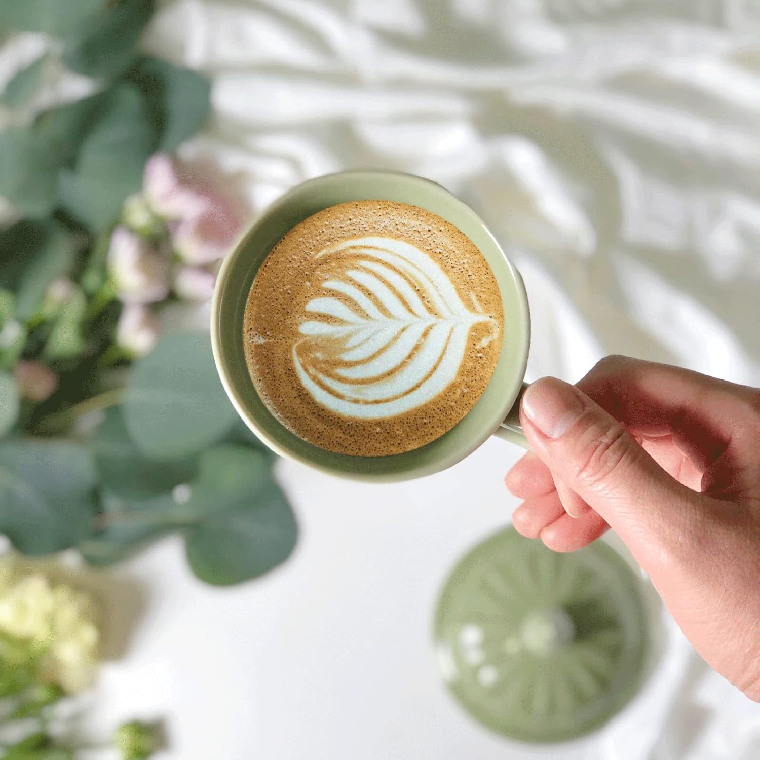 Porcelain Lotus Tea Cup with Lid and Handle, 12 oz Unique Coffee Mug, Microwave Dishwasher Safe, Gifts for Women and Men, Aesthetic Chinese Celadon 1 Pack (Kiwi Green) - Image 6