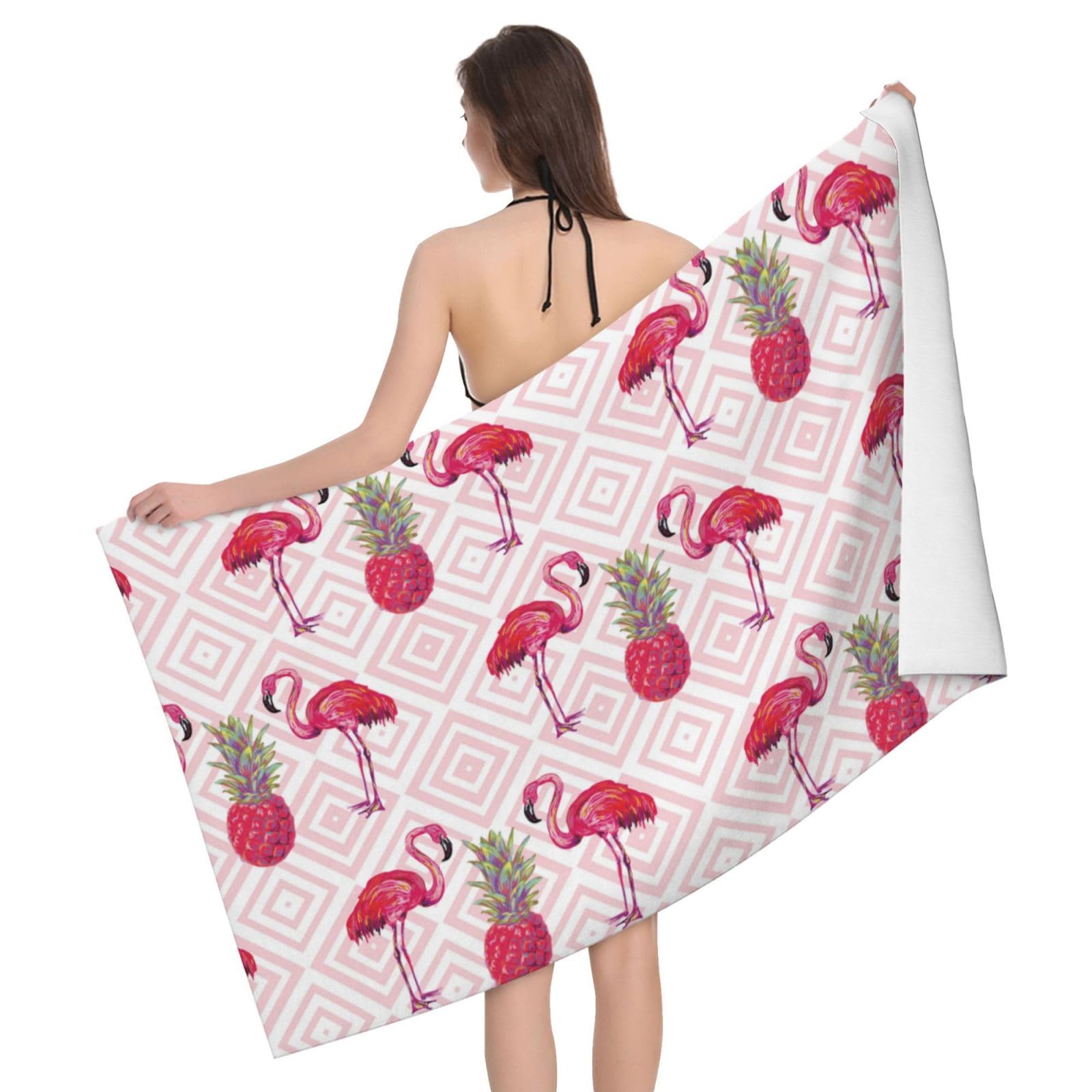 LSRCPD Microfiber Beach Towels For Adults & Kids, Flamingo Pine Bath Towels, Oversized Sand Free Towel for women, Absorbent Quick Dry Beach Towels For Travel Swimming Camping Yoga Gym Sports, 130x80cm