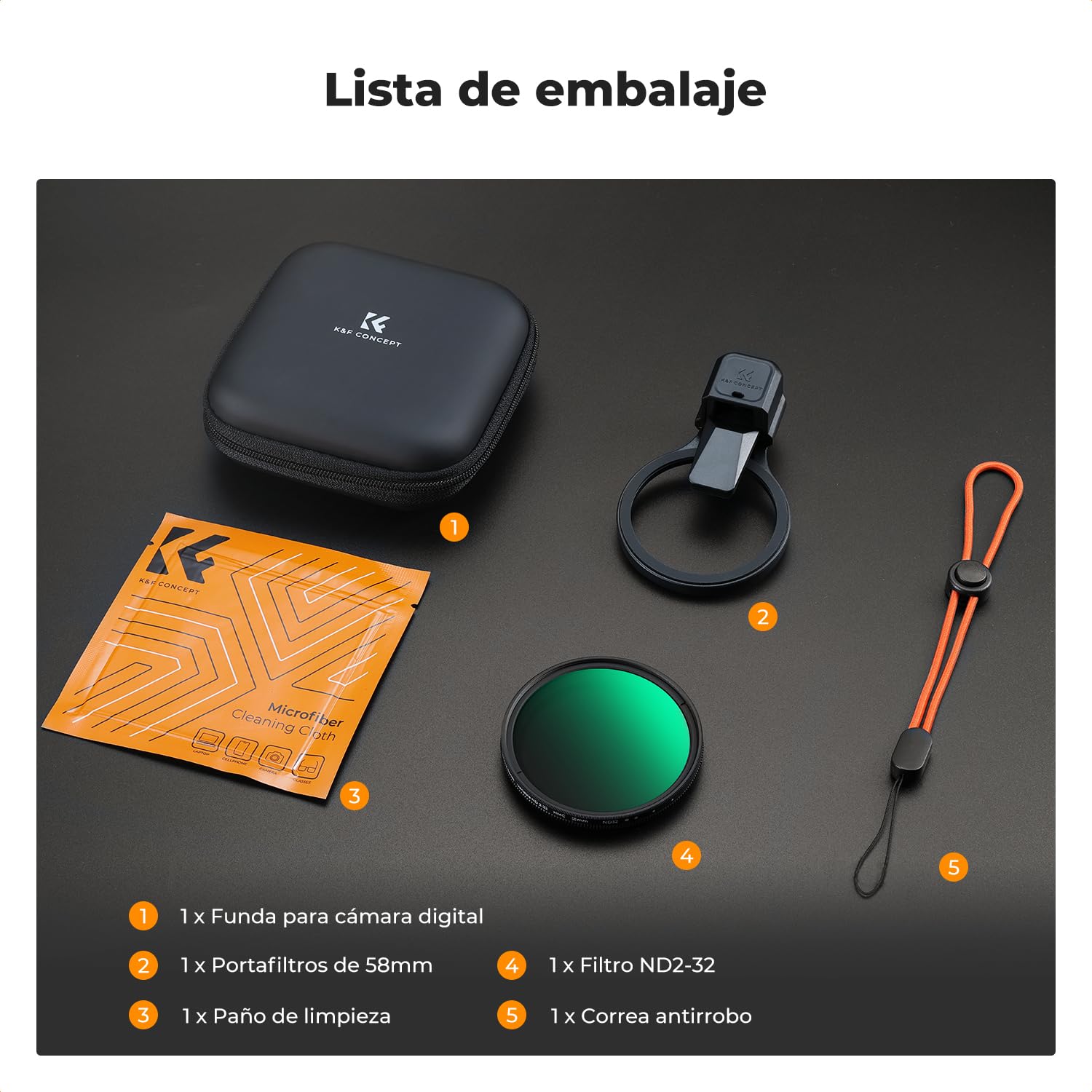 K&F CONCEPT 58mm Kit de Filtros para Teléfono ND2-32, Filtro de Densidad Neutra Multicapa, Compatible con iPhone 17/16/15/14/13/12, 16/15/14/13/12 Pro y Pro MAX, Samsung